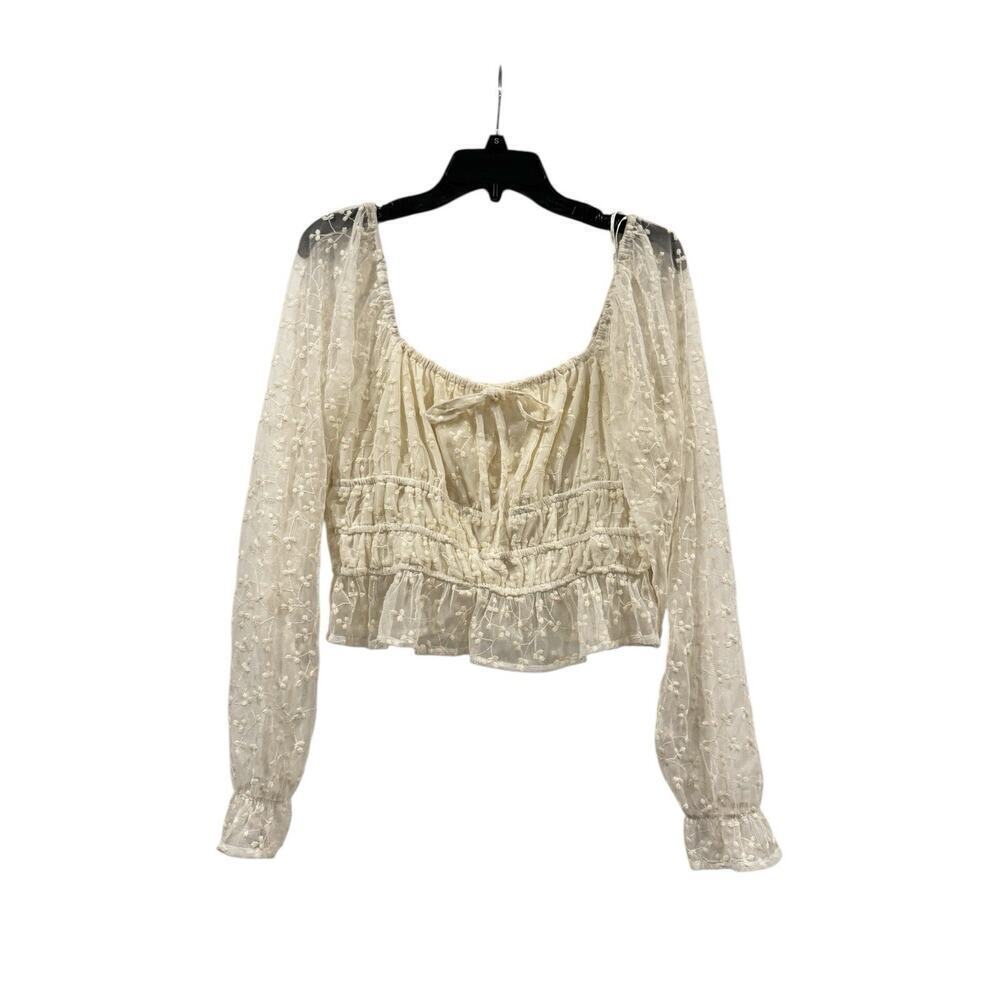 Japna Cream Puff Sleeve Smock Lace Crop Top Women’s Large Ruched Bodice Boho